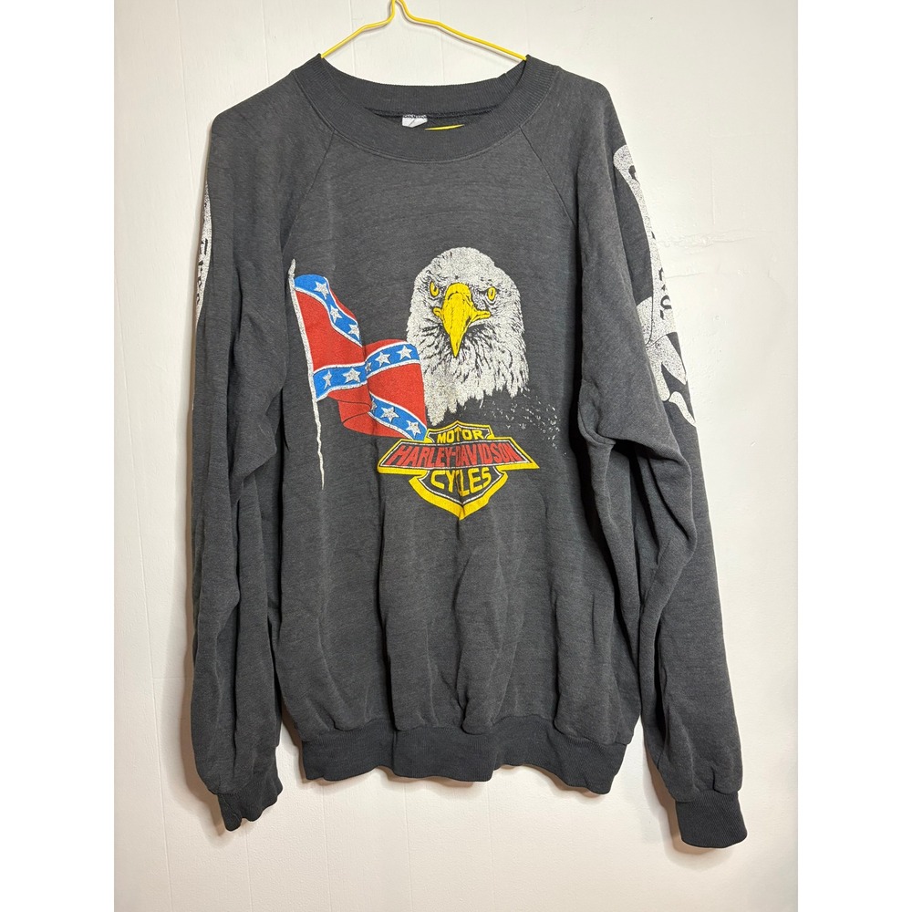Harley-Davidson Motorcycles 80s Vintage Confederate Flag Bald Eagle Sweatshirt